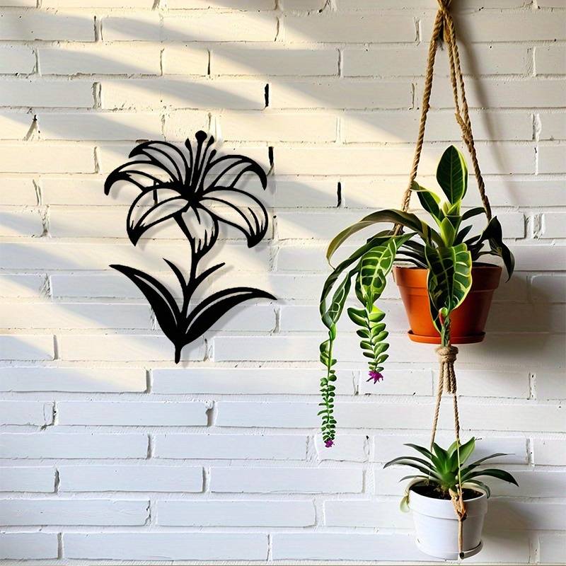 2D Flat Lily Iron Wall Art Black Silhouette Modern Farmhouse Living Room Bedroom Garden Rustproof Decor Gift Ornament