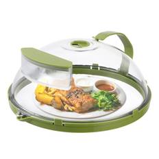 Microwave Splatter Cover for Food - Clear Microwave Splash Guard Cooker Lid with Handle / Water injection grön