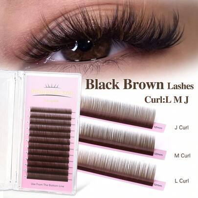 L-Curl bruna cat eye lösögonfransar, mörkbrun/mellanbrun/svartbrun, mjuka naturliga lätta, 0.05 0.07 faux minkhår, bruna fina franskluster, voluminösa