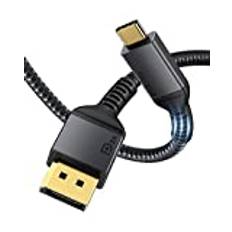 Maxonar USB C till DisplayPort-kabel 8K vid 60 Hz, 1,8 m (6 fot), 4K vid 60 Hz/144 Hz/120 Hz, 5K vid 60 Hz, 2K vid 240 Hz, Thunderbolt 3 till DisplayPort HBR3 typ C DP 1.4 för MacBook Pro 2021, M1