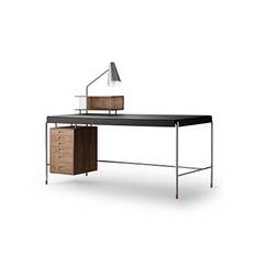 AJ52 Society Table fra Carl Hansen & Søn (Eg / Sort læder - 160x70cm, Olie, Inkl. lampemodul)