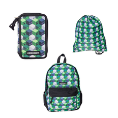 Minecraft – Backpack 38x28x13 cm + Drawstring Gym Bag 35x45 cm + Filled Double Decker (bundle)