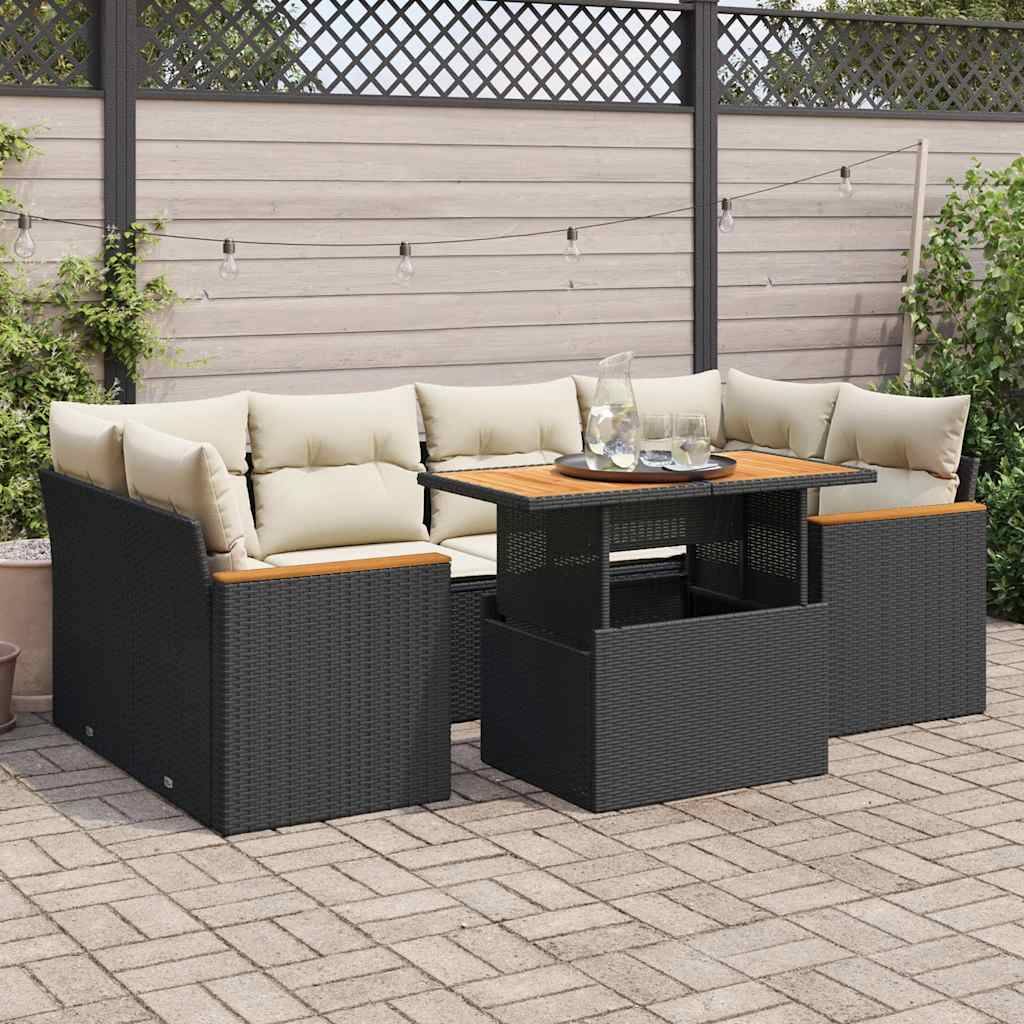 Sofasæt Til Haven 7 Dele Med Hynder Polyrattan - Sort og cremefarvet / med opbevaring