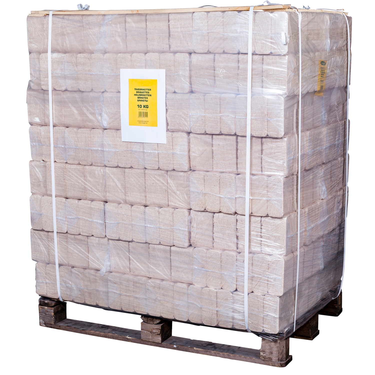 Lyse træbriketter - palle med 96 pk. á 10 kg/960 kg