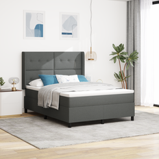 vidaXL Boxstomme Säng med Madrass & LED Mörkgrå 160x200 cm Tyg