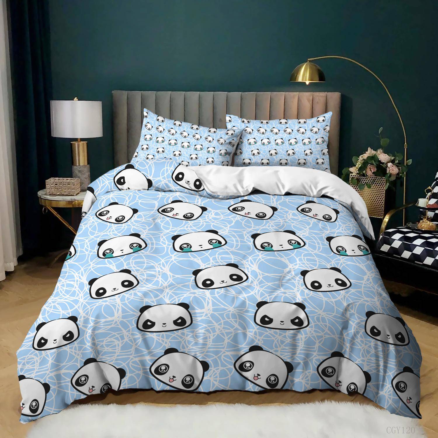 Panda Påslakan Tecknad Panda Tryckt Sängklädesset För Barn Pojkar Flickor Mikrofiber Söt Djur Täcke Örngott 2/3st Full Storlek EU SK(260x220cm)