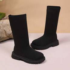 1 par svarta elastiska barnstövlar, enfärgat tygmaterial, slip-on elastisk design, lämplig för 3-12 år gamla pojkar och flickor, vardagliga moderiktig (EUR34,EUR35,EUR36,EUR26,EUR27,EUR28,EUR29,EUR30,EUR31,EUR32,EUR33)