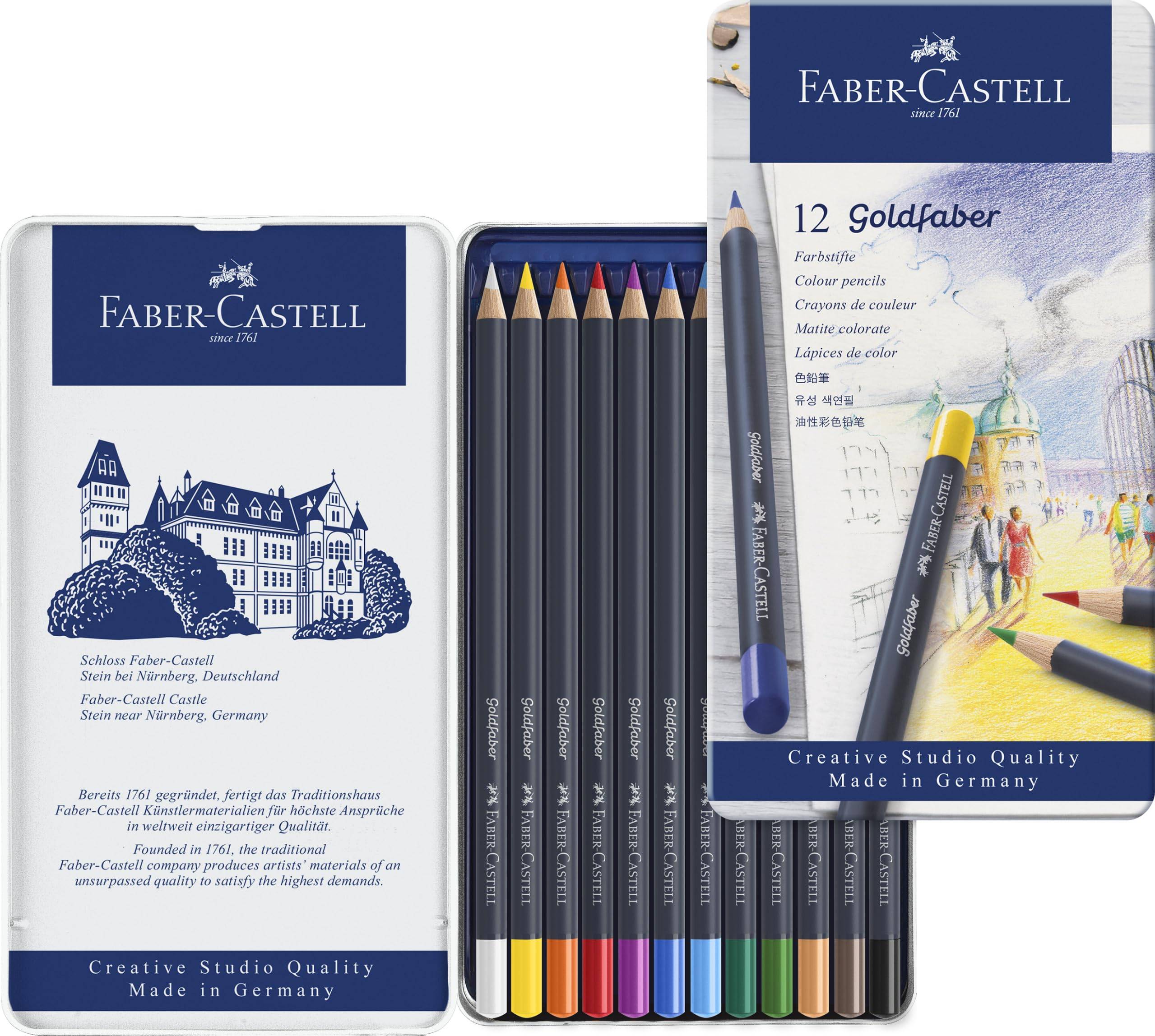 Goldfaber Färgpennor 12 Färger i ett 114712 Faber-Castell Set, Plåtask,