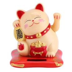 Vinkande katt, lyckokatt, rikedom välkommen het katt, soldriven söt katt med vinkarm, heminredning, bildekoration, Maneki Neko (gul)