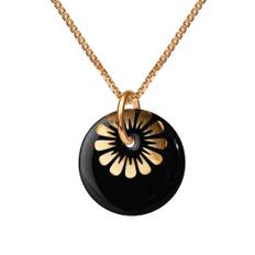 Bloom necklace with pendant. Black porcelain pendant. Gold plated. Scherning Copenhagen