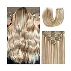 Hårförlängning Clip in Hair Extensions Real Human Hair 16"-26" P8/613 Color Highlight Blond Straight Hair Extensions 8st Double Weft Clip i Remy Hair Extensions Hårförlängningar klipps in(20inches 120