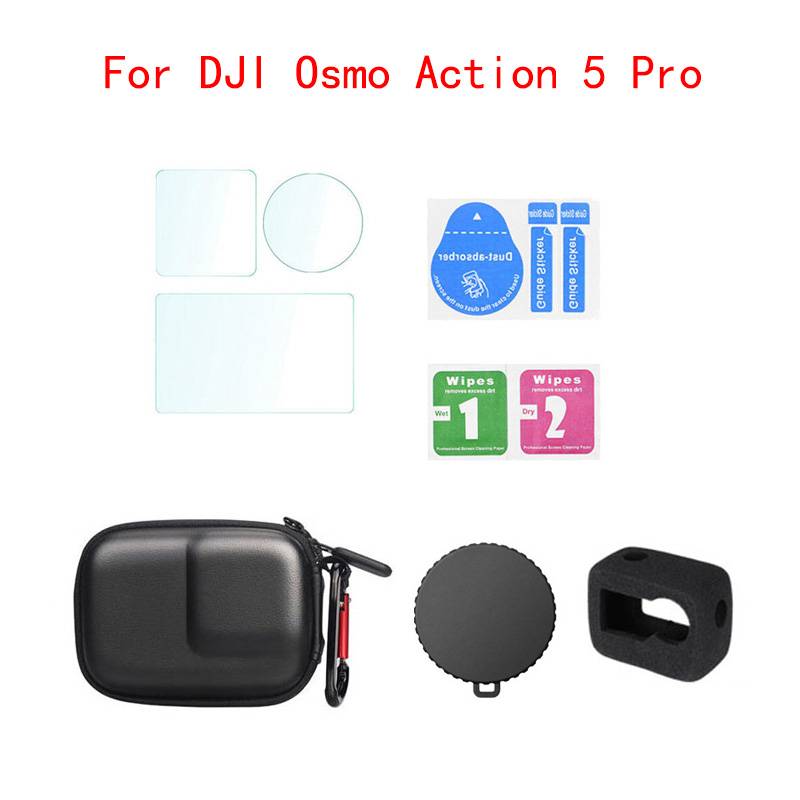 9H Tempered Glass Film+Mini Storage Carring Bag+Lens Protective Case+Windslayer Cover for DJI Osmo Action 5 Pro Camera Accessory
