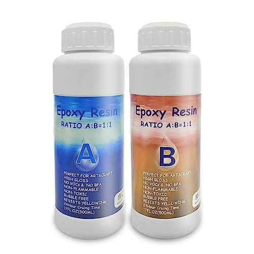 CHTAWJ epoxiharts med härdare 1000 ml, 32 oz professionell kvalitet glasklar luktsvagt epoxiharts lim för trä, konstnärliga skapelser, restaurering, väggplattor, konst, hantverk