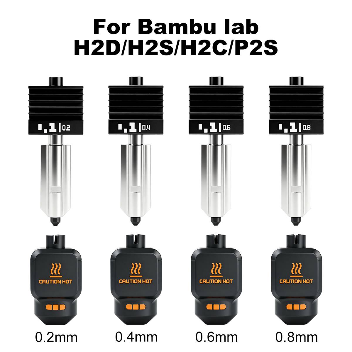 New High Quality P2S H2D H2S Hotend Kit with 0.2/0.4/0.6/0.8mm Hardened Steel Nozzle Replace Hotend Kit For Bambu Lab H2S H2D.