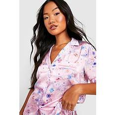 Petite Satin Galaxy Print Pj Shirt - pink - 34