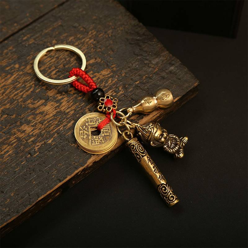 Black Myth Wukong Game Peripheral Keychain Golden Cudgel Brass Copper Cash HD Double-Sided School Bag Luggage Car Pendant