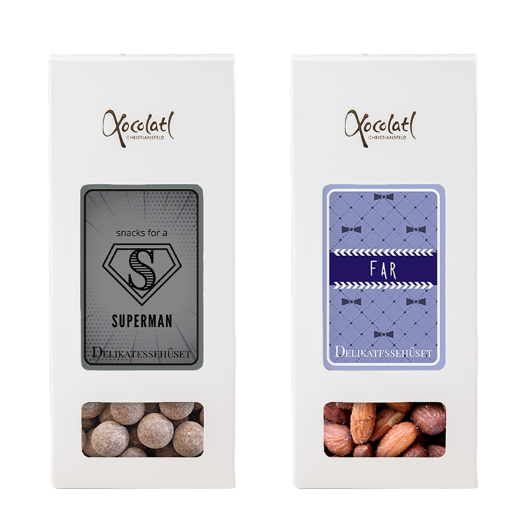 Æske 'FAR' - vælg selv indhold - Blå - Far / Hasselnødder m. nougat
