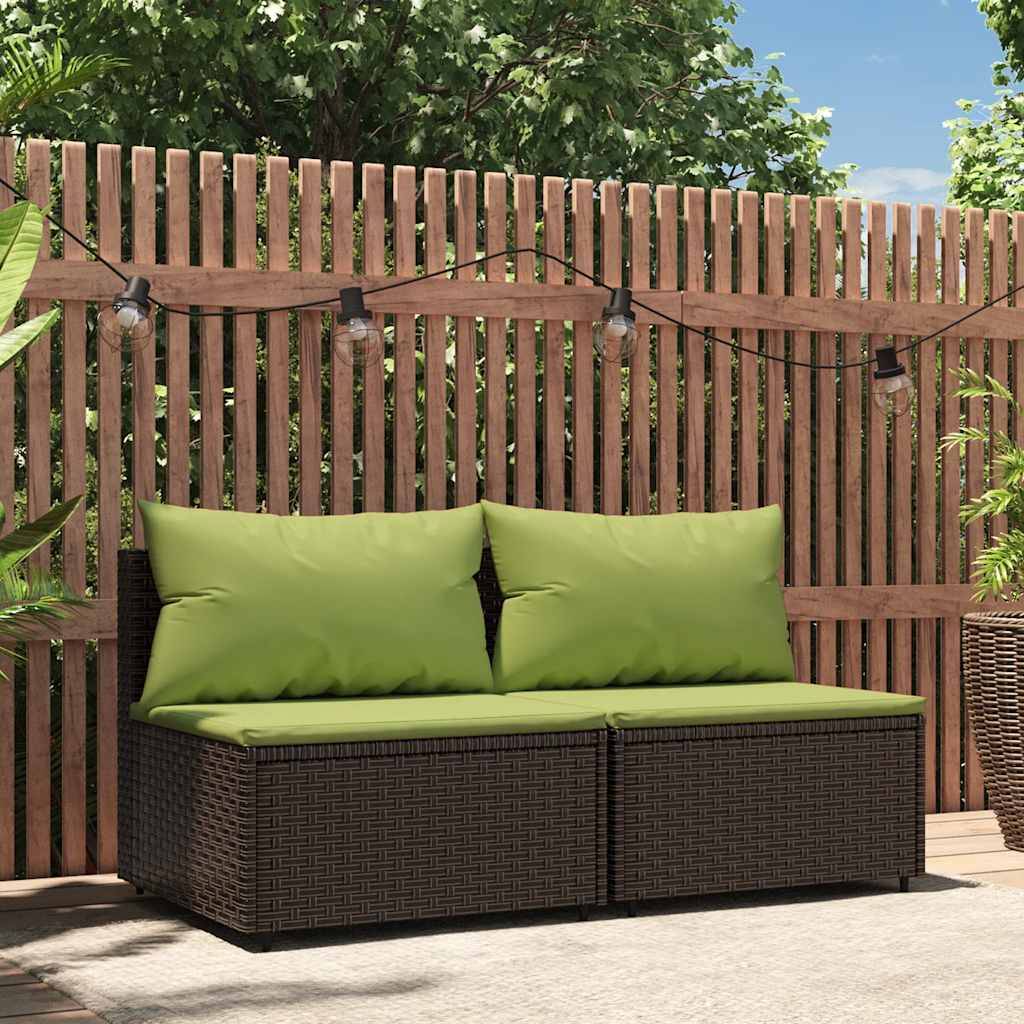 vidaXL midtermoduler til havesofa 2 stk. med hynder polyrattan brun
