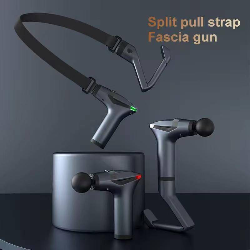 Delad rem fascia-pistol - multifunktionellt avtagbart handtag vibrationsband massage muskel fitness massagepistol grå