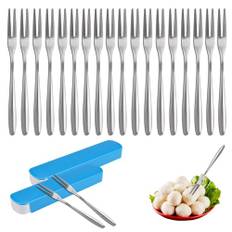 Serveringsgaffelset, 20 stycken polerade rostfritt stål dessertgafflar fruktgafflar minigafflar pommesgaffel med förvaringslåda för desserter, frukt, sallader, kakor, cocktails, sallader
