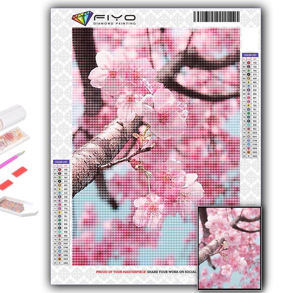 Fullständig 5D-diamantmålning Rosa Sakura Landskap 5D-diamantmålning