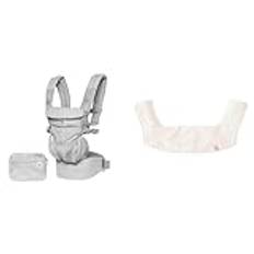 Ergobaby Bärsele för nyfödda till småbarn, 4-position Omni 360 cool luftnät (pärlgrå) & Ergobaby Bitskydd/Haklapp, För Omni 360, 360 Och Adapt, Extra Absorberande Bomull, Dubbla Lager, Natural