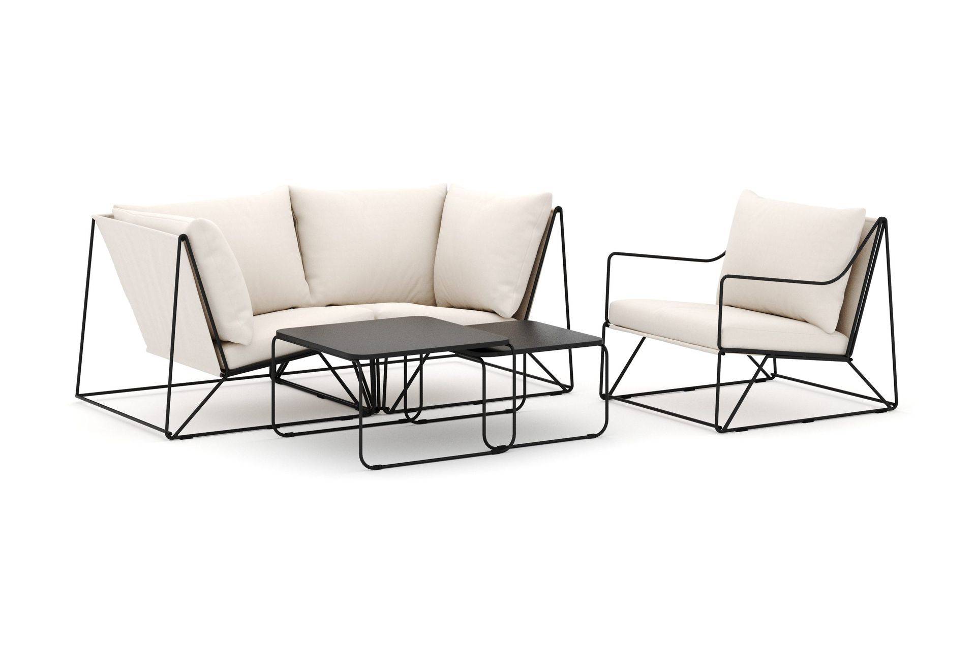 Comfort Garden Usteryd utomhus rak 3-sits soffa med fåtölj - Svart/Beige Loungegrupp