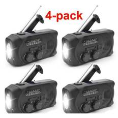 4 st. Svarta Vevradio med Solceller, Ficklampa och 2000mAh Powerbank NÃ¶dradio, Ãverlevnad