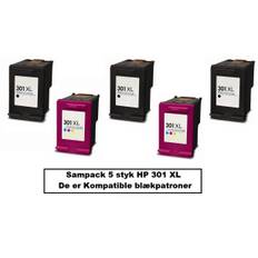 Sampack med 3x HP 301XL BK. og 2x HP 301XL CMY. Kompatible blækpatroner med 99ML.