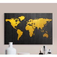 Mörk gyllene världskarta konstcanvas tavla