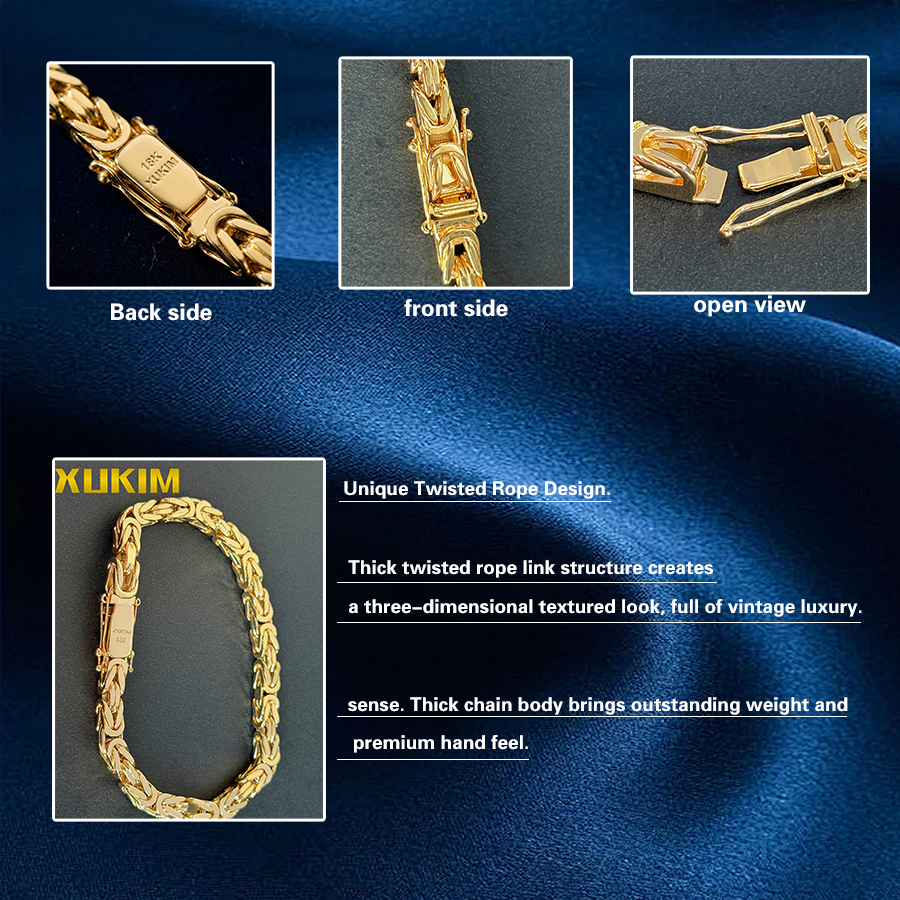 XUKIM Jewelry Gold Byzantine Chain Kejsarlänk  Gold Silver Byzantine 6MM Chain Bracelet Necklace