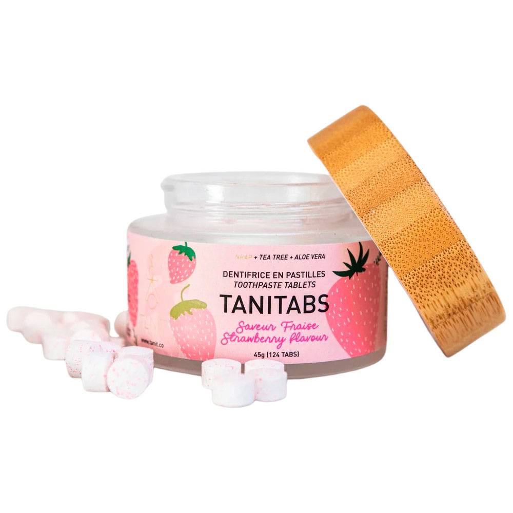 Naturliga Tandpastatabletter med Hydroxyapatit & Xylitol TANITABS Strawberry Reusable Jar 124 st.