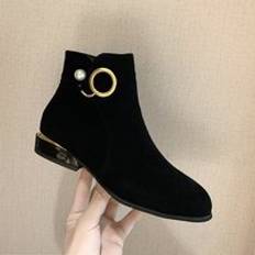 Vinterskor dam ankelboots faux svarta låga klackar mocka booties pärlklänning skor fyrkantig klack botas mujer stor storlek 8507g - 41