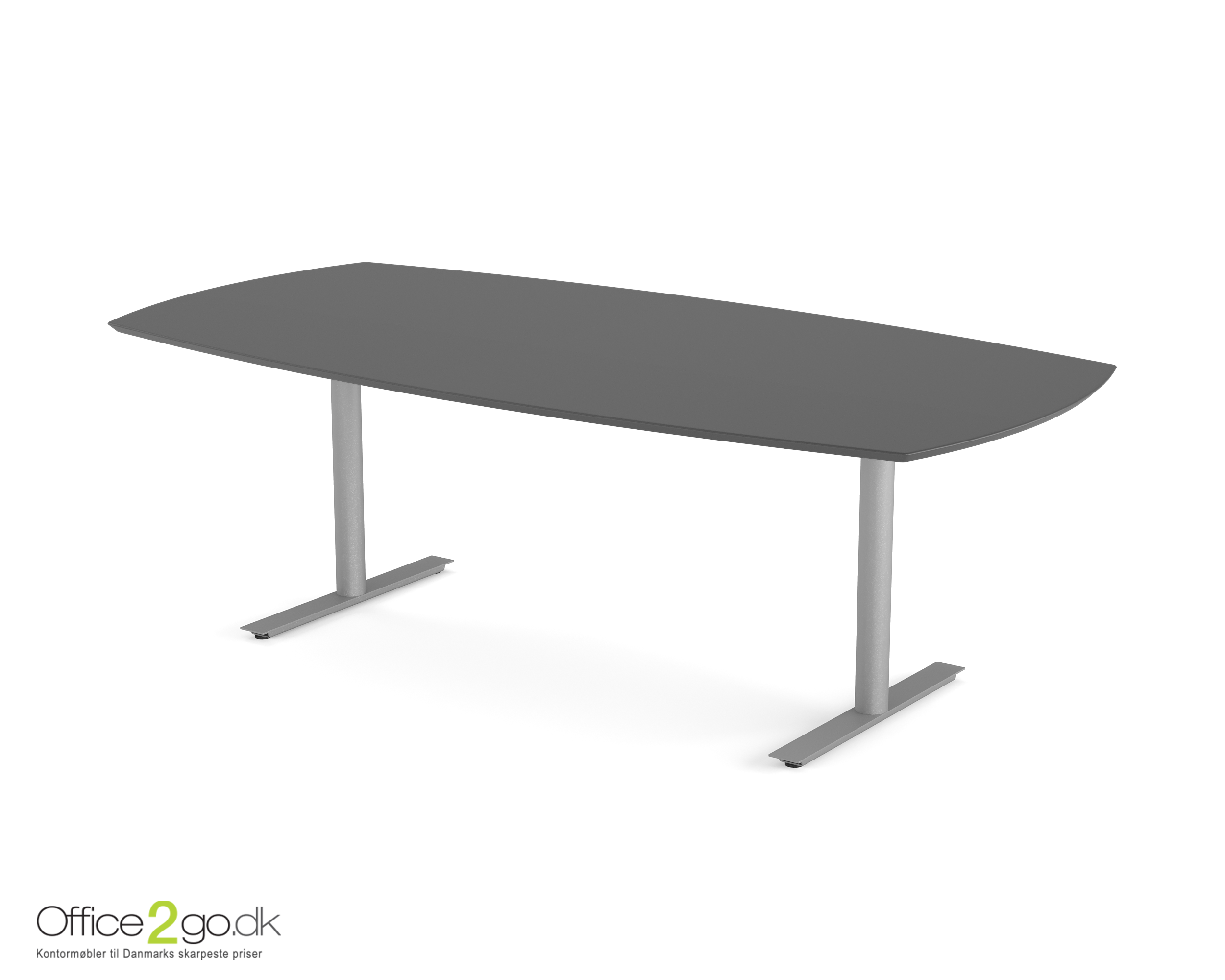 Inline mødebord (tøndeformet bordplade) - 220 cm - Gråt
