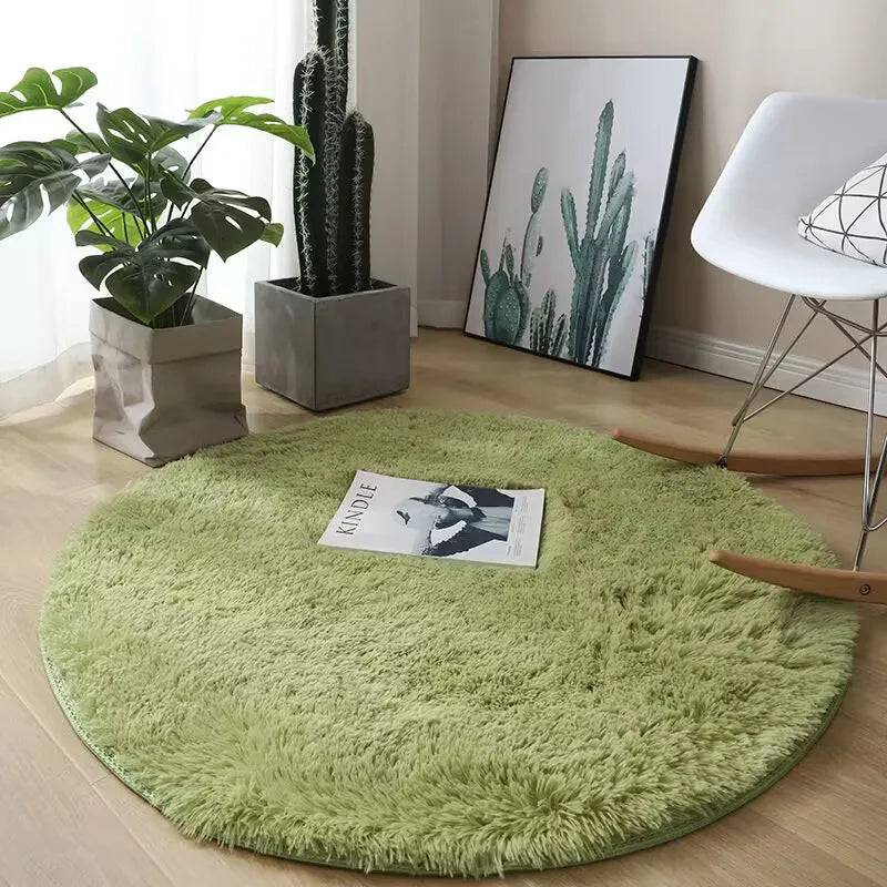 Plush round carpet living Room Decoration Children's Bedroom fluffy white carpet - Grass green / 200cm Diameter