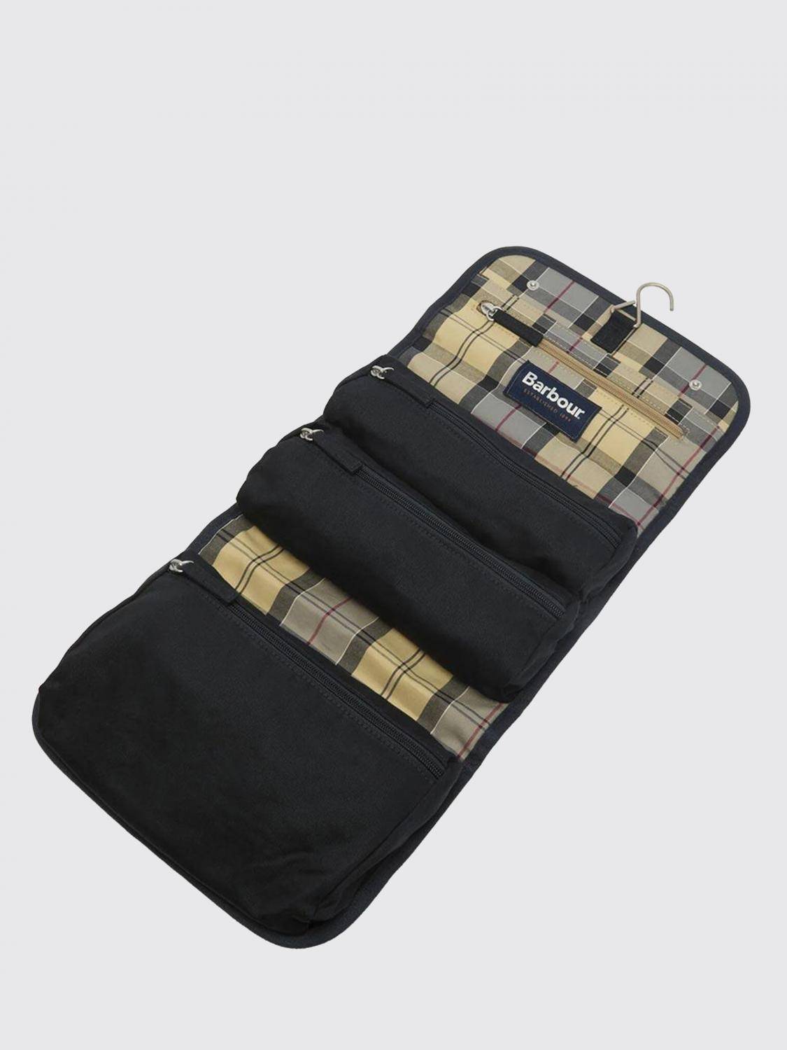 BARBOUR Blue Waxed Cotton Water-Repellent Travel Wash Bag with Leather Trim - OS