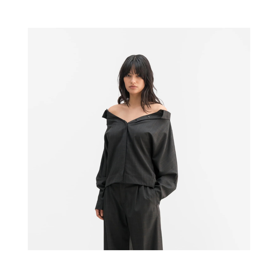 Ahlvar Gallery Gigi no shoulder check shirt dark grey