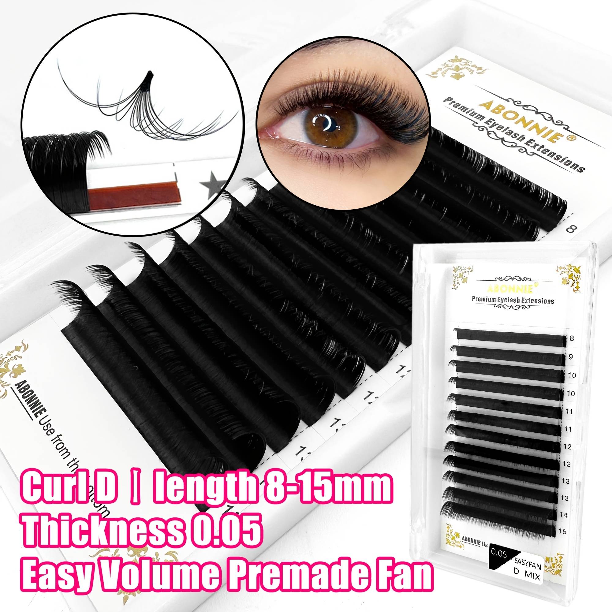 Easy Volume Premade Fan Lash Extensions - 0.05mm D , 8-15mm Mixed Tray, Fluffy Matte Lashes, Soft Individual Eyelash Extensions For Natural And Dramatic Makeup
