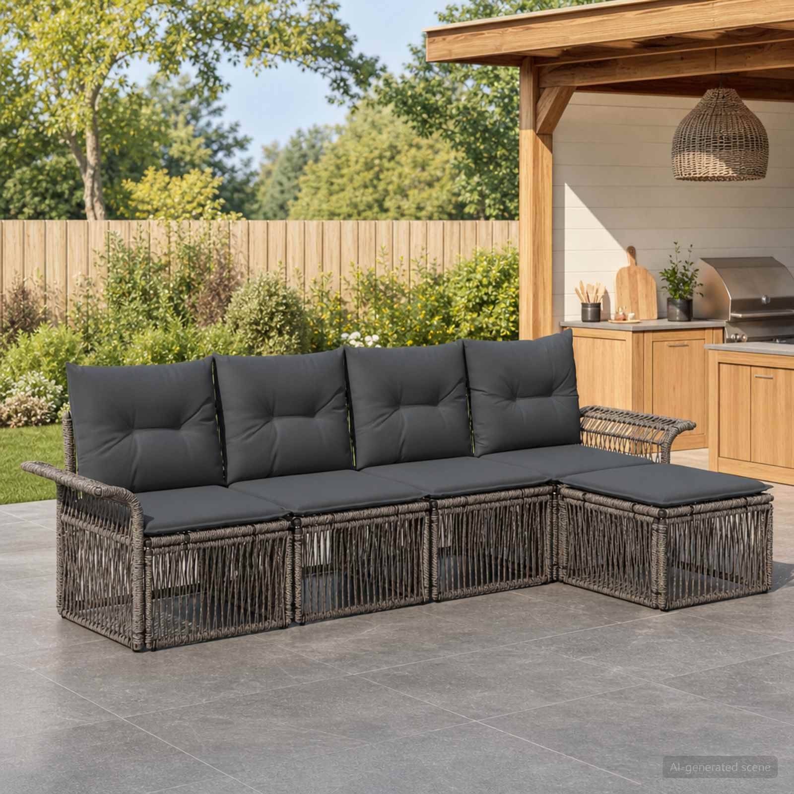 vidaXL Havesofa Sæt 5 stk. Grå polyrattan