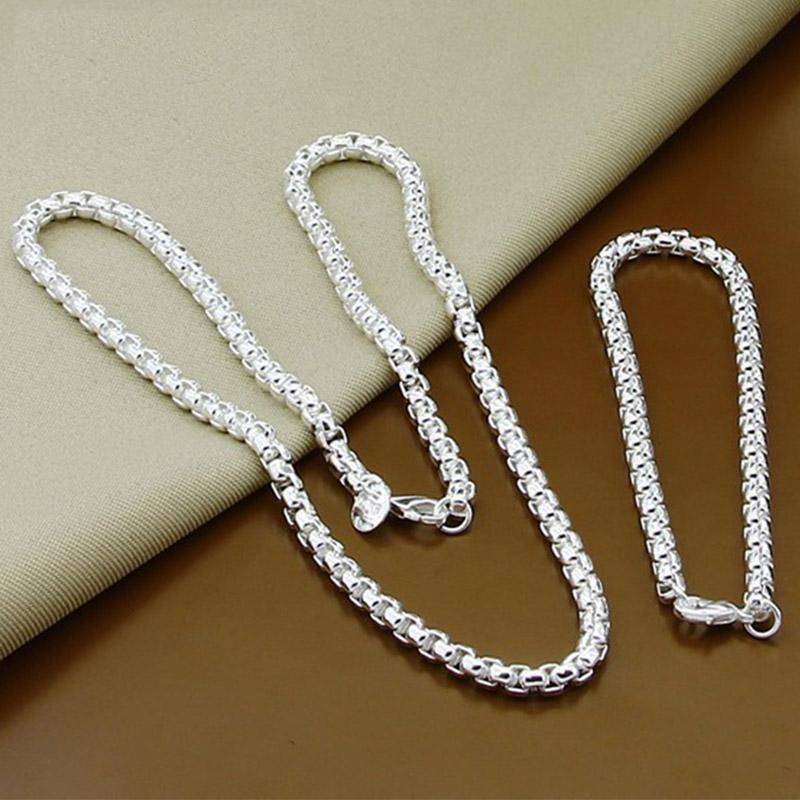 925 Silver Smycken Set 5 mm Box Chain Halsband Armband för Kvinnor Män Julsmycken