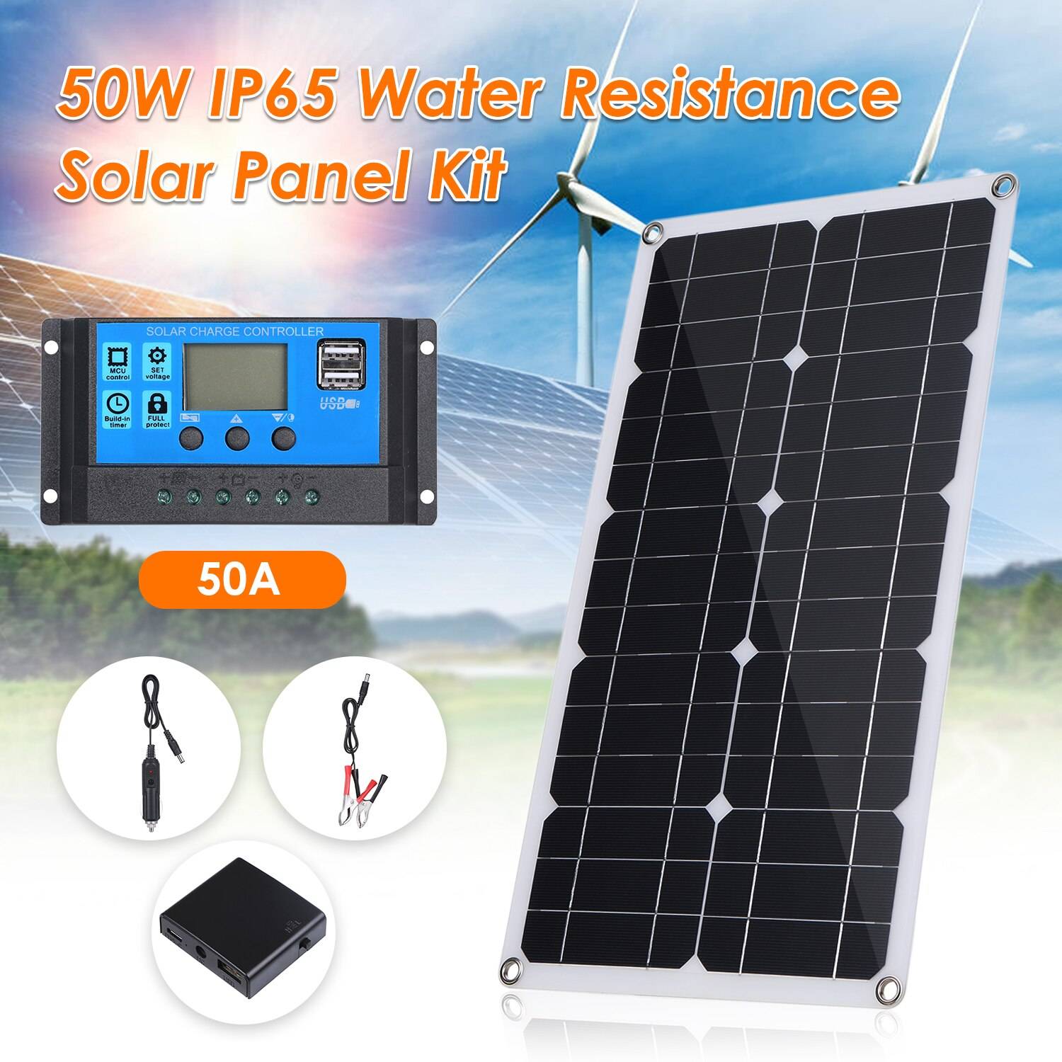 50w solpanel flexibel med 10-50a dc9/18 v kontroller billaddare för rv bil båt lcd display pwm controller - Med 20a styrenheter.