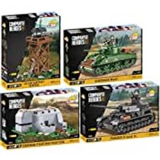 BRICKKOMPLETE COBI Set med 4 3042 US Air Support Center, 3043 German Fighting-position, 3044 Sherman M4 A1 & 3045 stridsvagn IV AUSF.G