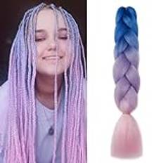 Dcbaboo Braids Extensions syntetiskt hår för flätning 1 styck ombre flätning hår kanekalonhår för flätning hårförlängning flätor afro virkad låda flätor 100 g, blålila-rosa