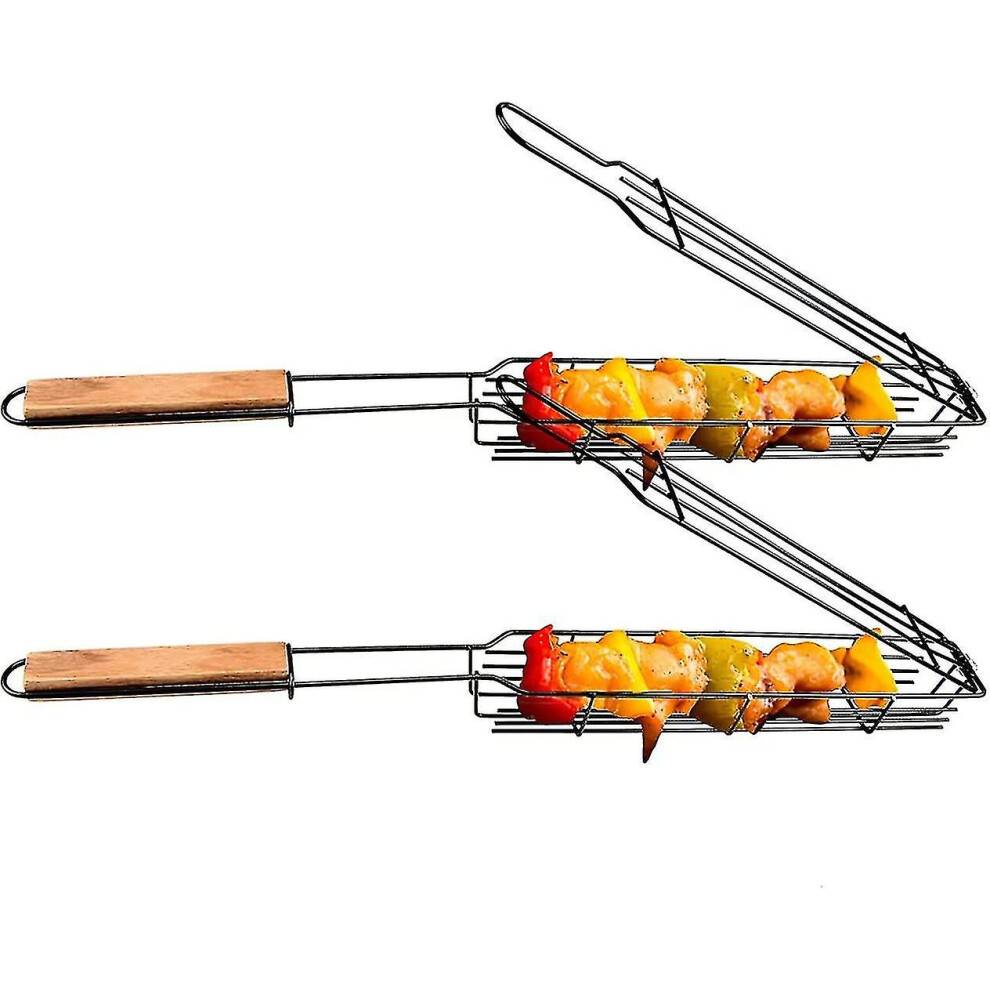 Bærbare grillkurve, nonstick kebab grillkurve til ubesværet udendørs madlavning og picnic, varmebestandigt træhåndtag, maksimer din grill