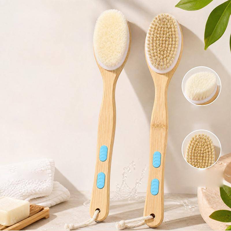 Exfolierande Kroppsduschborste Långt Trähantag Borst Massage Skrubb för Rygg Fot Döda Hudcellsborttagning