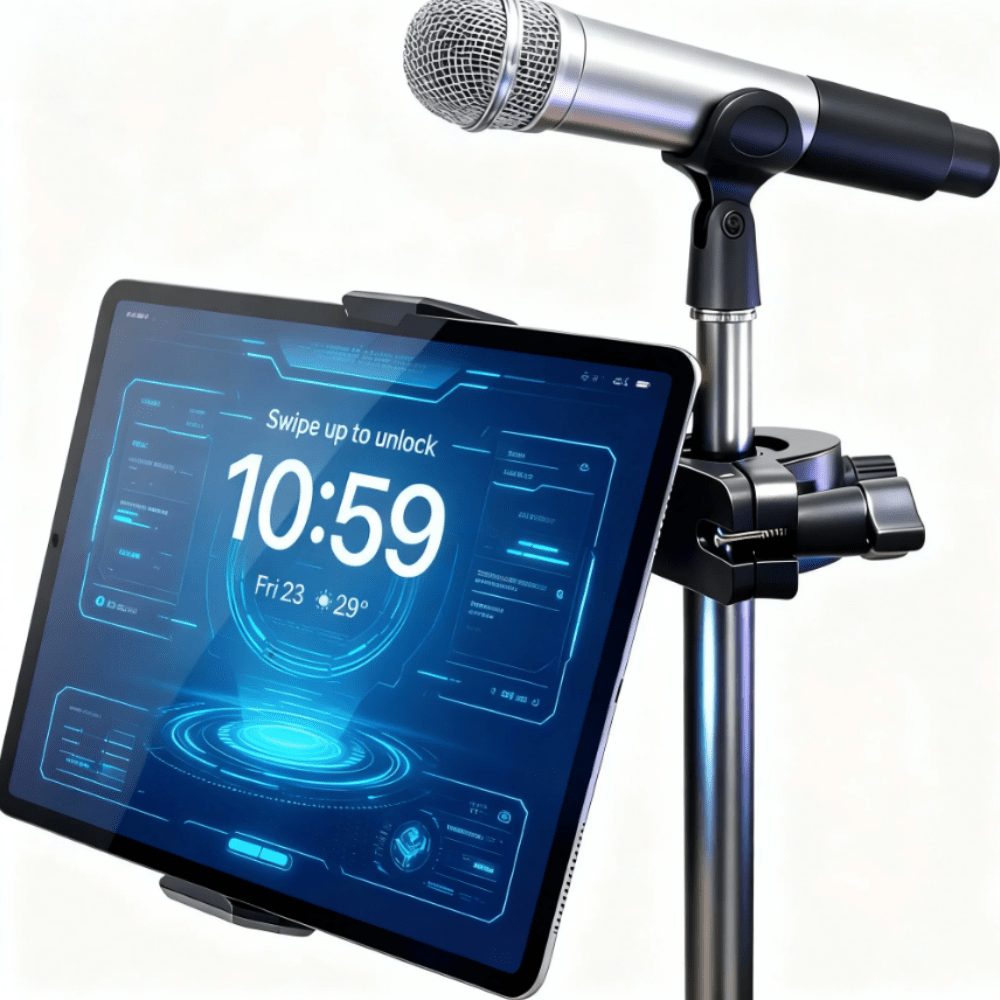Universal Tablet And Phone Holder Stand - Adjustable Mount For Live Streaming, Microphone Stands, Treadmills, Bicycles And Round Tubes - Fits 4-14 Inch Devices