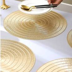 4 st/set PVC-bordsunderlägg, lämpliga för kök, matbord, inomhus/utomhus, tvättbara, värmebeständiga, avtorkningsbara bordsunderlägg för camping, semes - Guld (38cm Round,6 st,1 st)