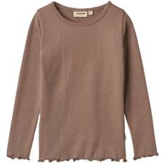 Wheat Langærmet Rib Tshirt Ida Str 4 år / 104 cm - Toffee Brown Langærmede T-shirts Bomuld hos Magasin