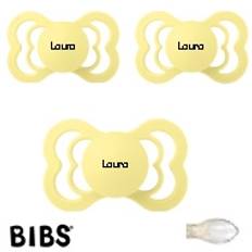 BIBS Supreme Sutter med navn str2, 3 Sunshine, Symmetrisk Silikone, Pakke med 3 sutter