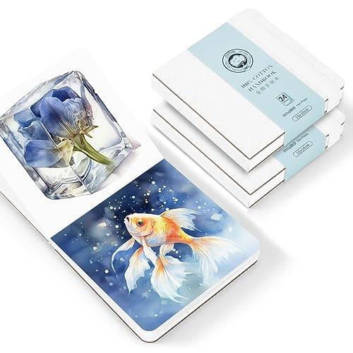 Lightwish 2-pack fyrkantig akvarelljournal, 100 % bomull varmpress akvarellpapper, 63,5 kg/300 gsm syrafri, 48 ark 10 x 10 cm liten skissbok för vuxna, studenter och barn